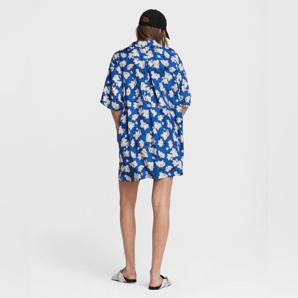 Rag & Bone Reed Silk Blend Mini Shirt Dress in Blue Floral - Picture 5 of 13